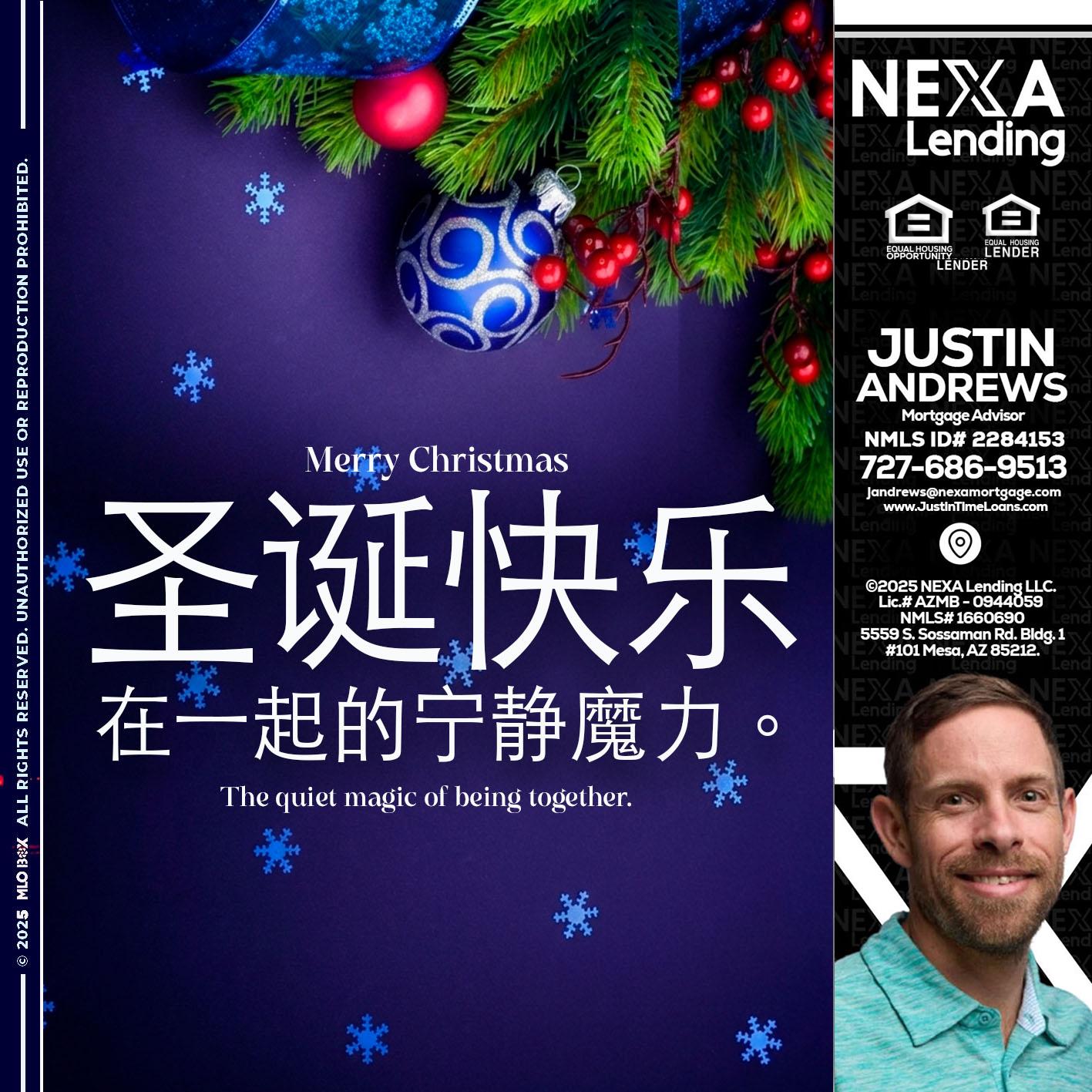 圣诞快乐 在一起的宁静魔力。 - Justin Andrews -Mortgage Advisor
