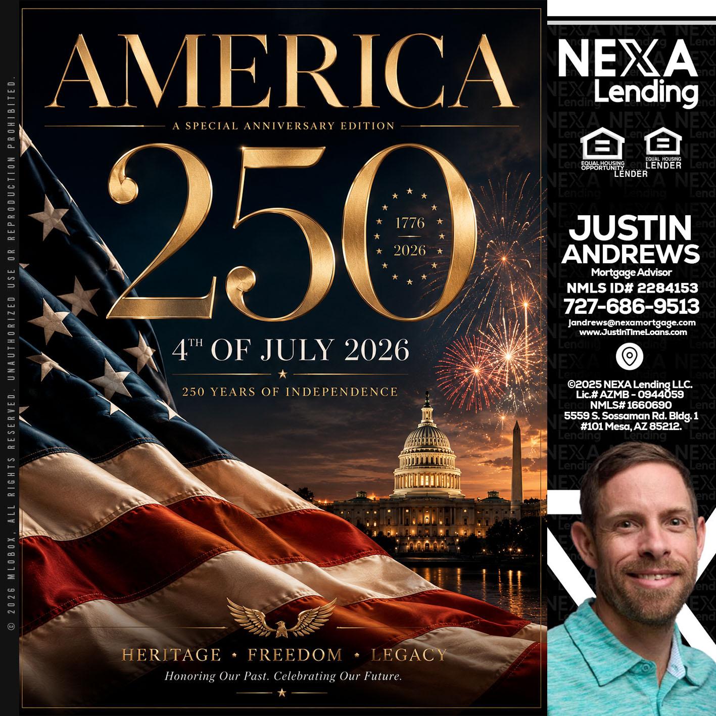 AMERICA 250 TH - Justin Andrews -Mortgage Advisor