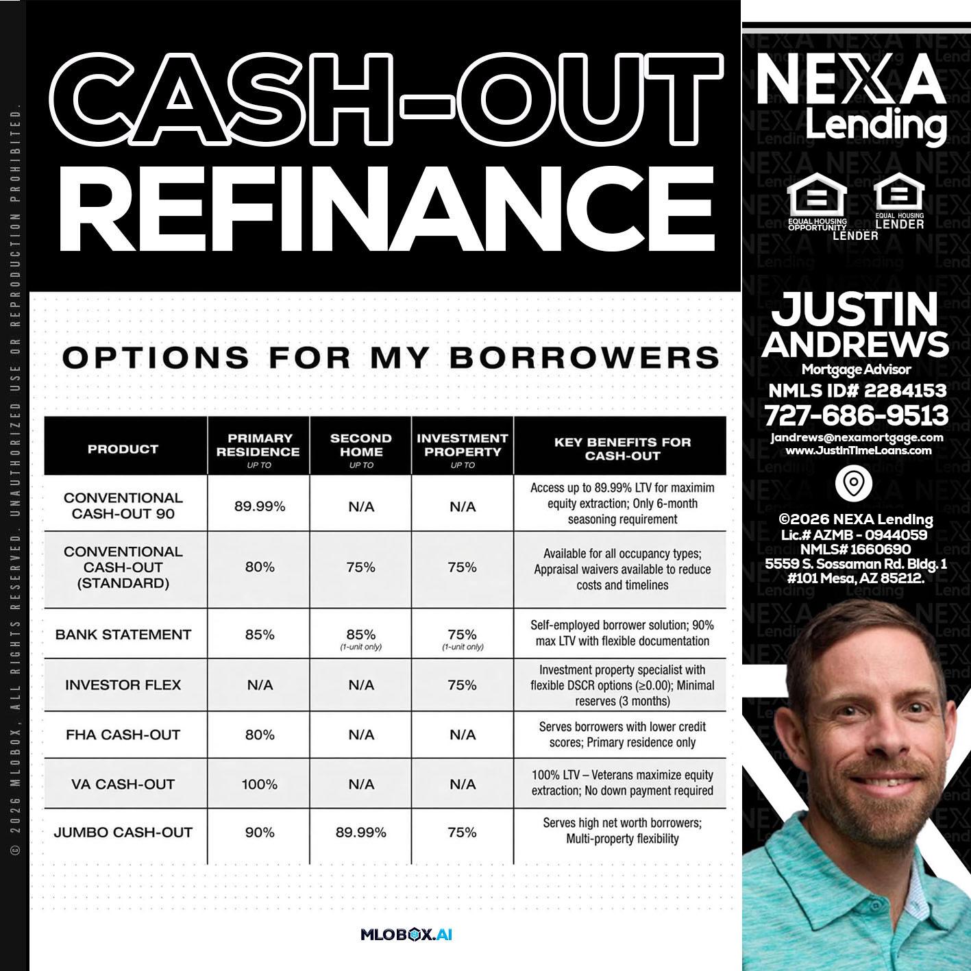CASH OUT - Justin Andrews -Mortgage Advisor