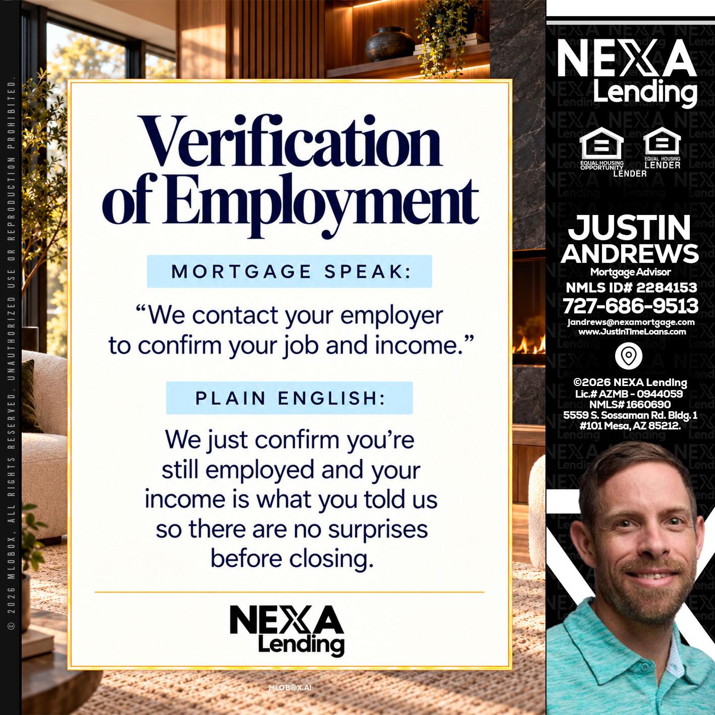VERIFICATION OF EMPLOYMENT - Justin Andrews -Mortgage Advisor