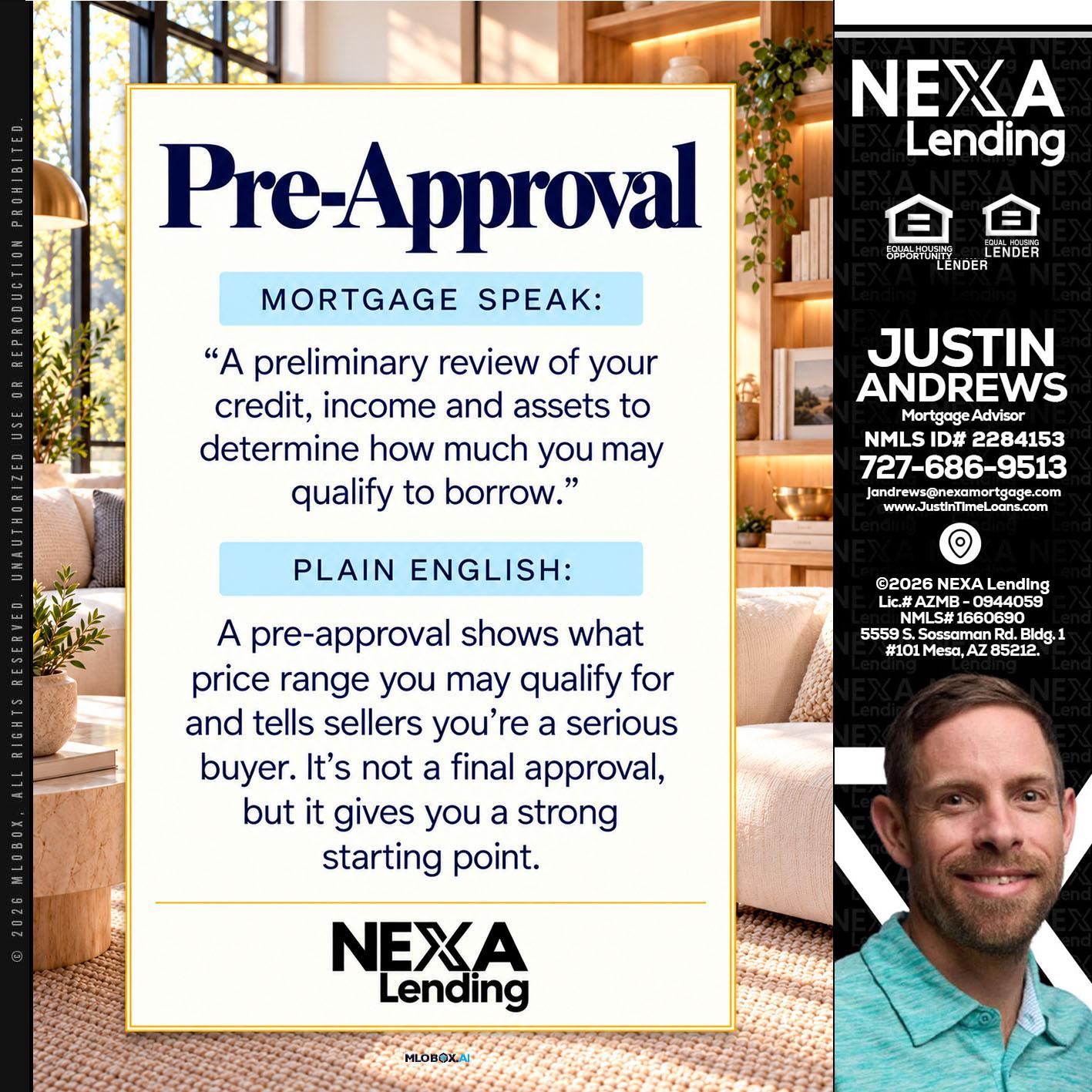 PREAPROVAL - Justin Andrews -Mortgage Advisor